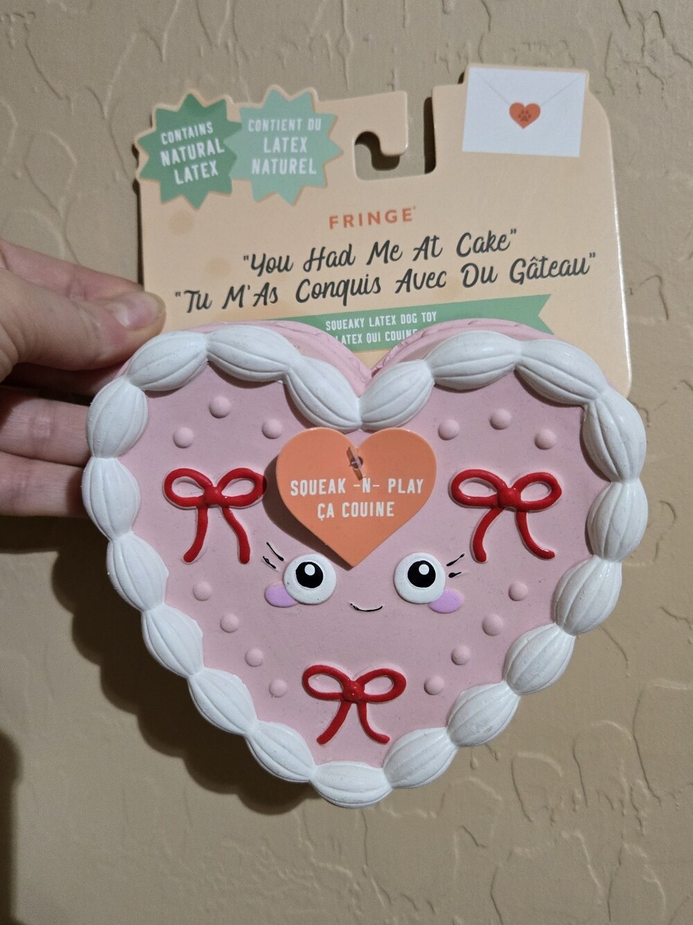 Valentine Heart Squeak Dog Toy with Red Bow Accents